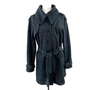 Iz Byer Gray Knit Outdoor Belted Soft Cozy Fall Winter Trench Coat Jacket XL